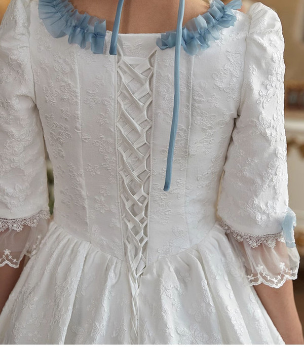 White Short Sleeve Bow Vintage Dress