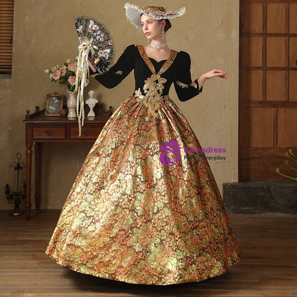 Coffee Print Long Sleeve Black Velvet Vintage Dress