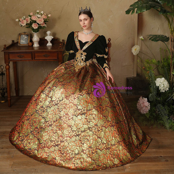 Coffee Print Long Sleeve Black Velvet Vintage Dress