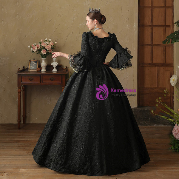Black Lace Short Sleeve Bow Baroque Vintage Dress