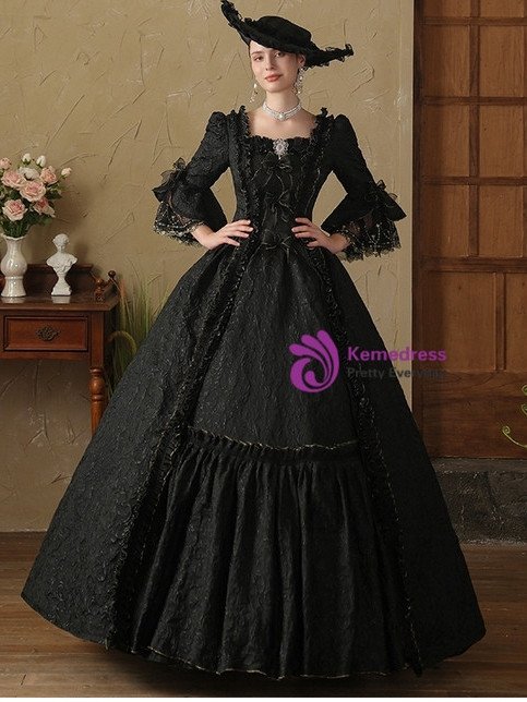 Black Lace Short Sleeve Bow Baroque Vintage Dress