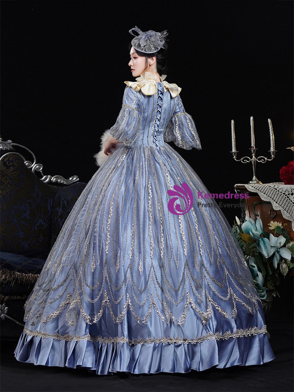 Blue Lace Puff Sleeve Vintage Dress