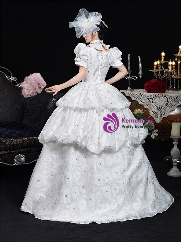 White Print Short Sleeve Vintage Dress