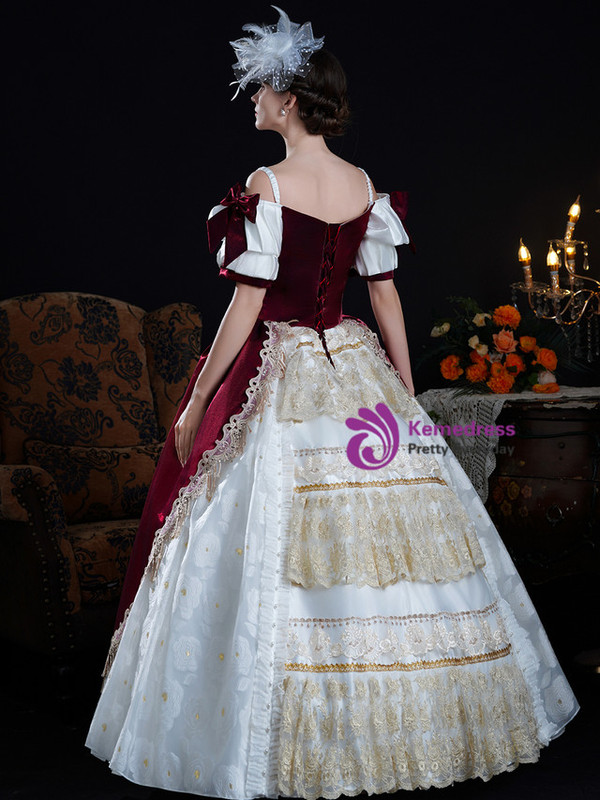 Burgundy Satin Lace Short Sleeve Vintage Dress