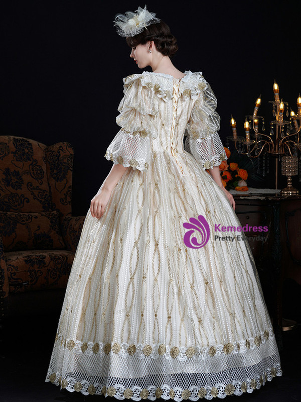 Champagne Short Sleeve Lace Vintage Dress