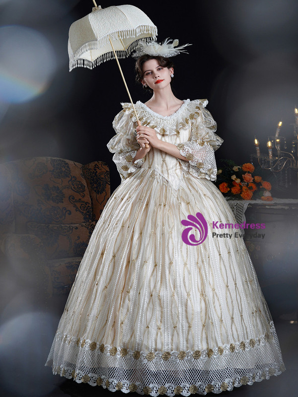 Champagne Short Sleeve Lace Vintage Dress