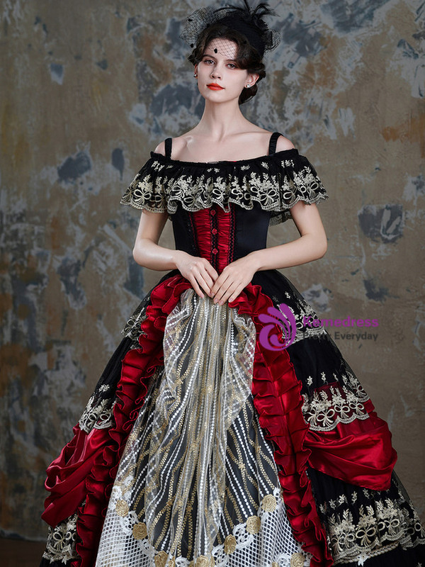 Vintage Black Red Lace Straps Vintage Dress