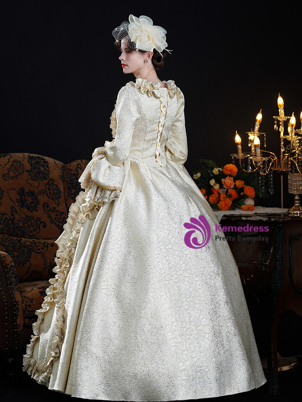 Champagne Long Sleeve Lace Vintage Dress