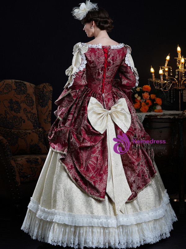 Burgundy Long Sleeve Lace Rococo Vintage Dress