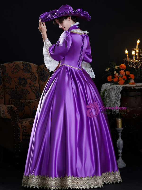 Purple Long Sleeve Lace Baroque Vintage Dress