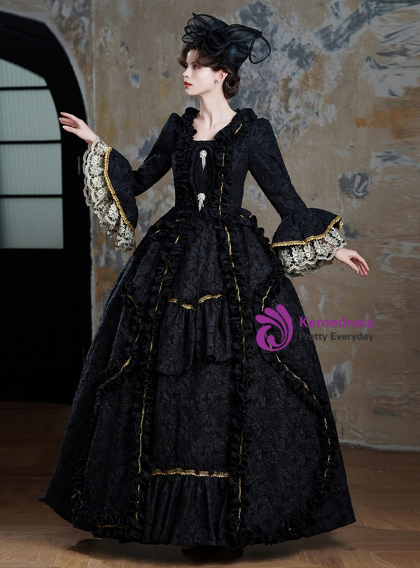 Black Long Sleeve Lace Rococo Vintage Dress