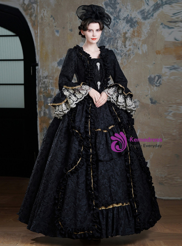 Black Long Sleeve Lace Rococo Vintage Dress