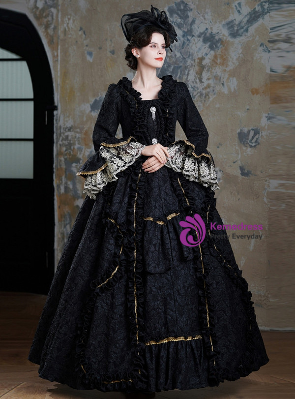 Black Long Sleeve Lace Rococo Vintage Dress