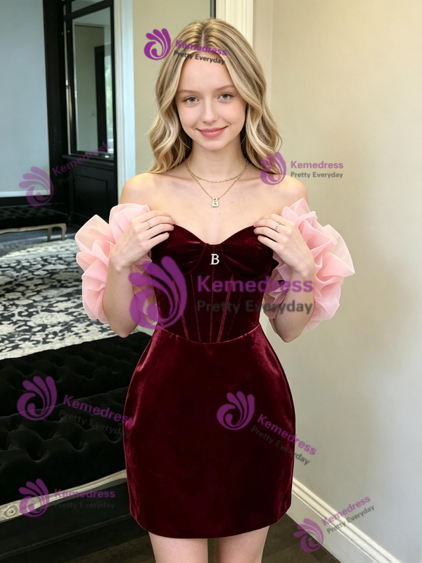 Burgundy Velvet Off the Shoulder Homecoming Dress