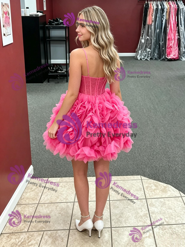 Fuchsia Tulle Spaghetti Straps Homecoming Dress