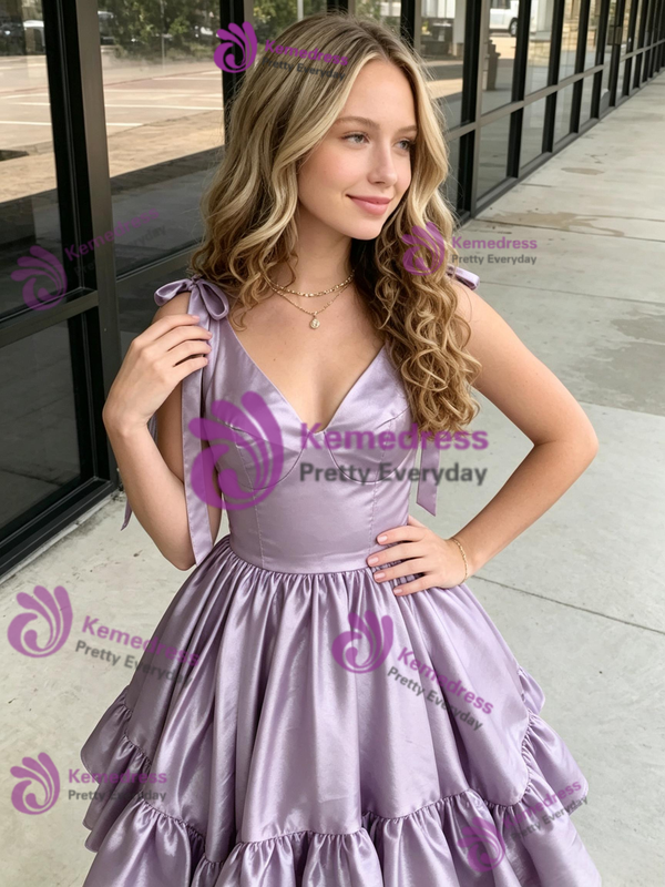 Purple Satin Straps Homecoming Dress
