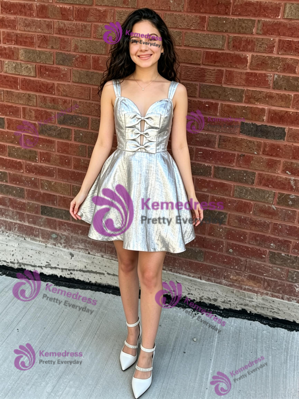 Silver Straps Bow Homecoming Dress