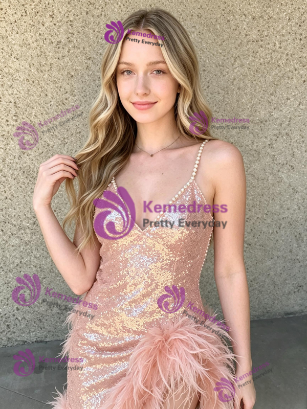 Pink Sequins Spaghetti Straps Home