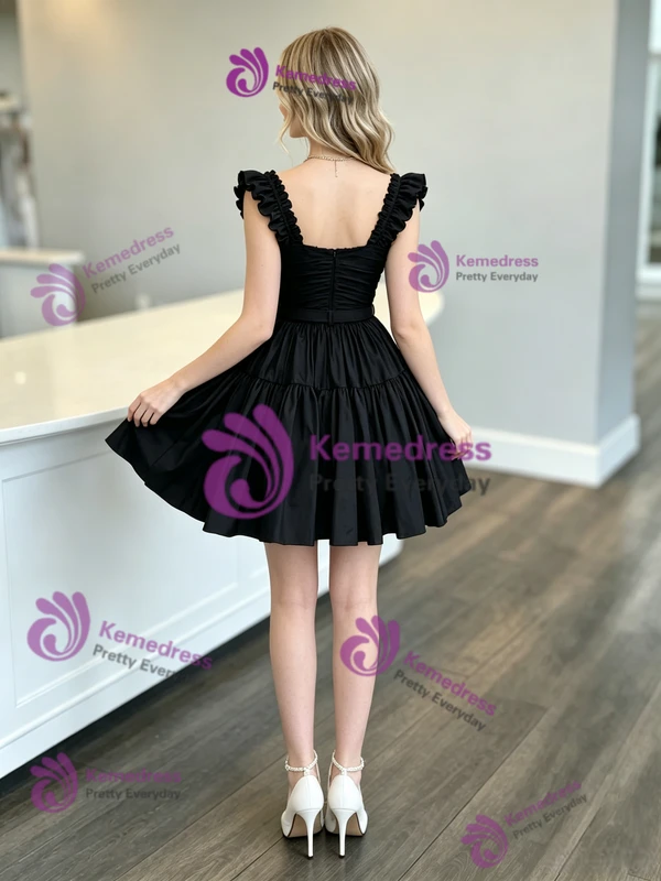 Black Straps Pleats Homecoming Dress