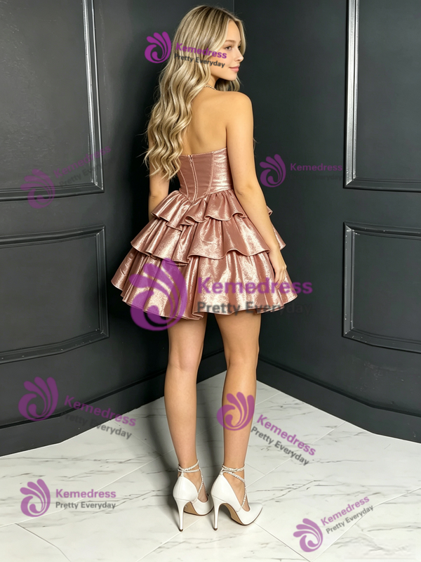 Pink Satin Strapless Homecoming Dress