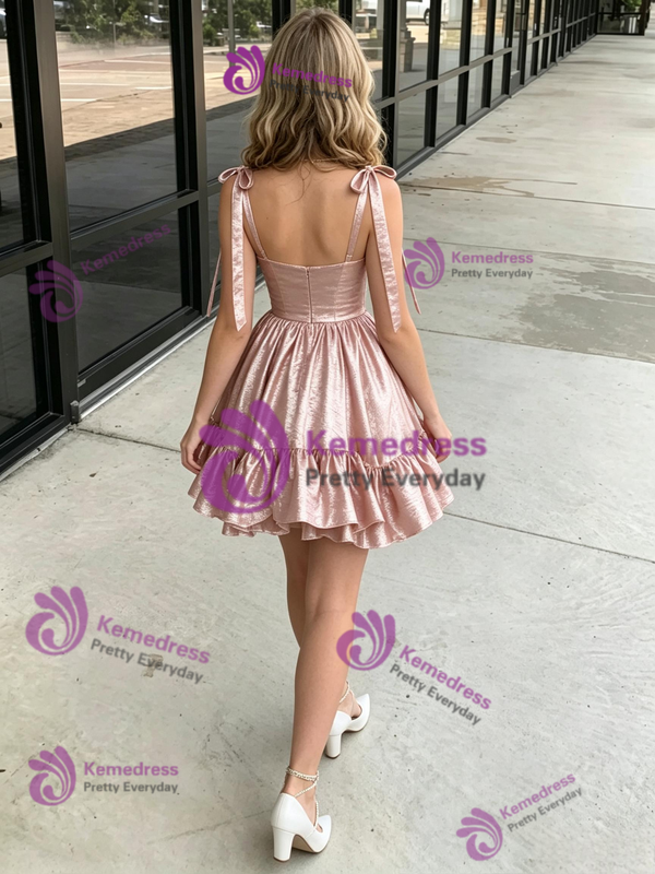 A-Line Pink Straps Homecoming Dress