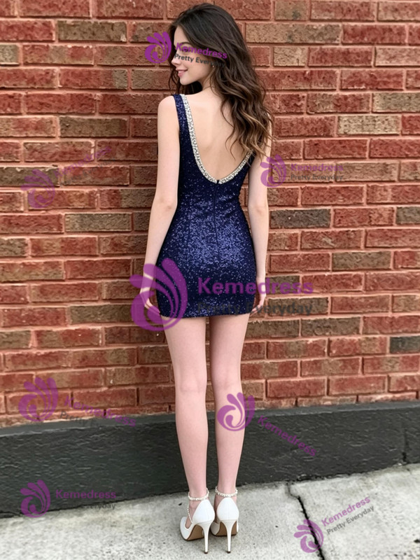 Navy Blue Sequins Straps Homecoming Dress