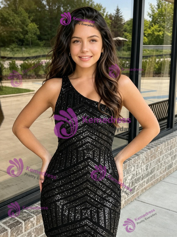 Black Sequins One Shoulder Homecoming Dress