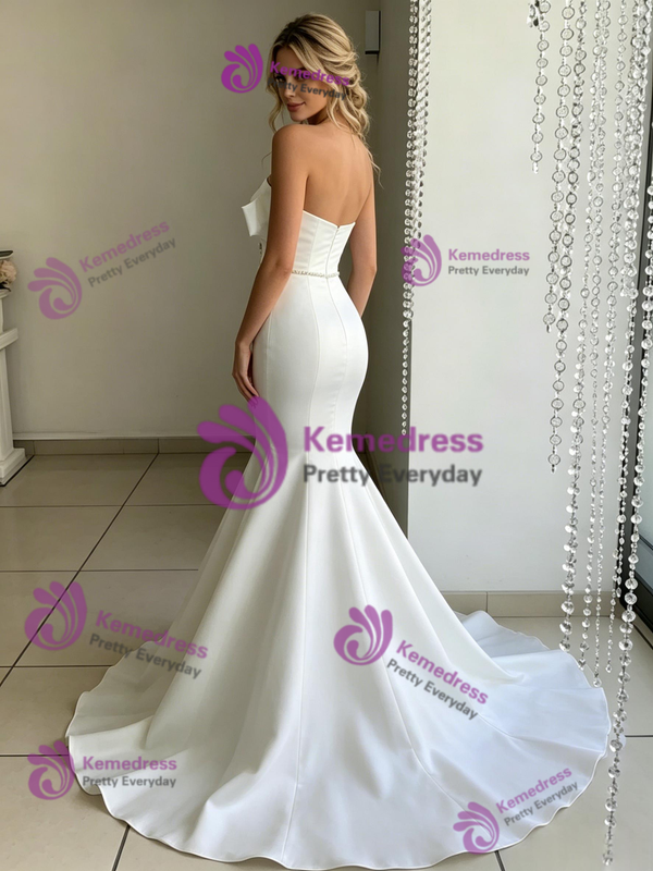 White Mermaid Satin Strapless Wedding Dress