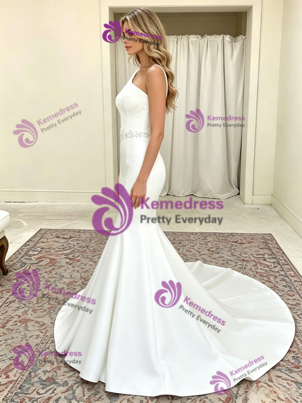 White Mermaid One Shoulder Wedding Dress