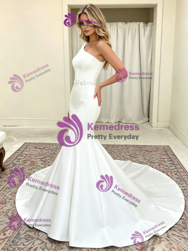 White Mermaid One Shoulder Wedding Dress