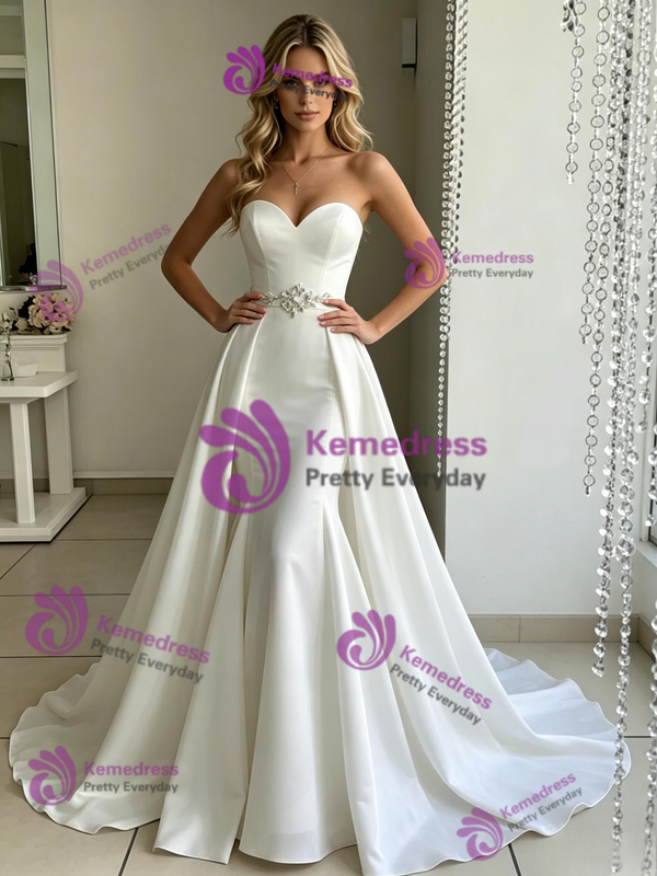 White Mermaid Strapless Beading Wedding Dress