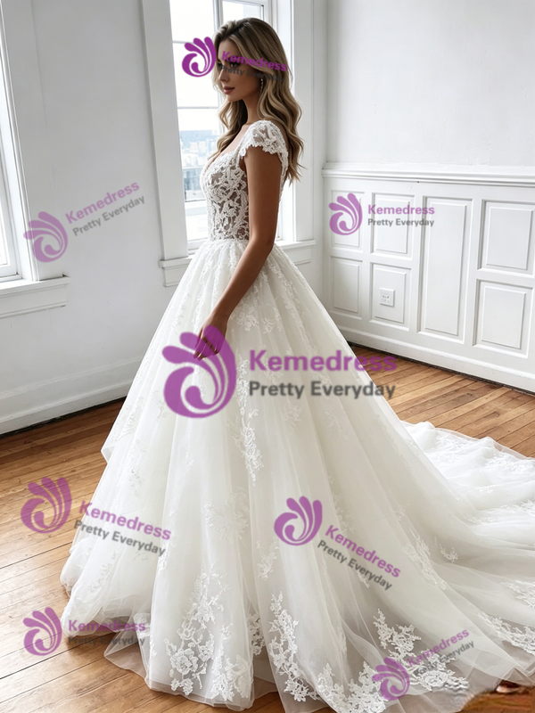 Fashion White Tulle Lace Wedding Dress