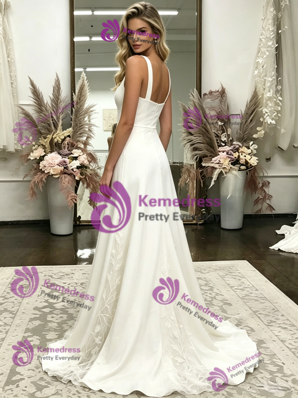 White Straps Appliques Wedding Dress