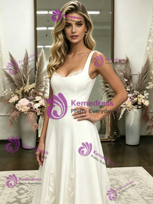 White Straps Appliques Wedding Dress