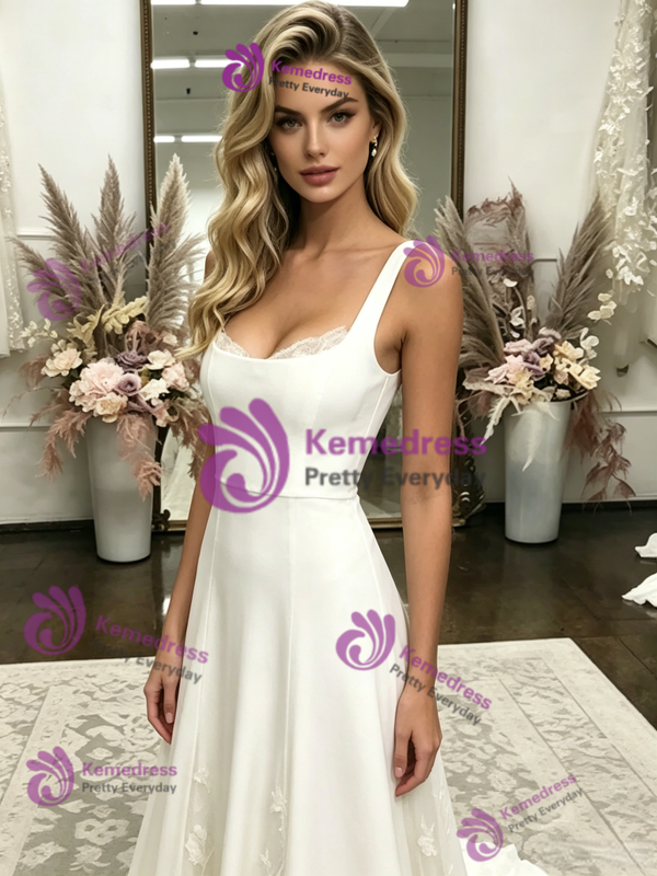 White Straps Appliques Wedding Dress