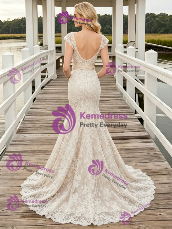 Champagne Mermaid Lace Wedding Dress