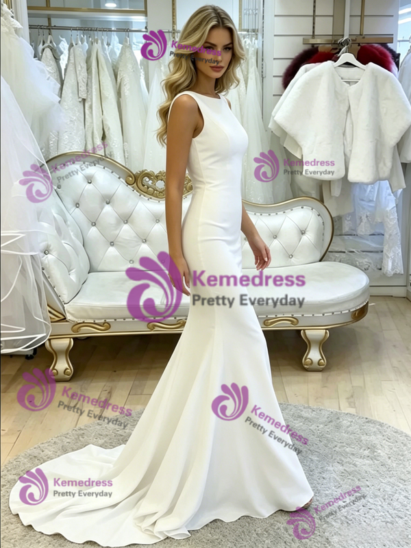 White Mermaid Backless Wedding Dress