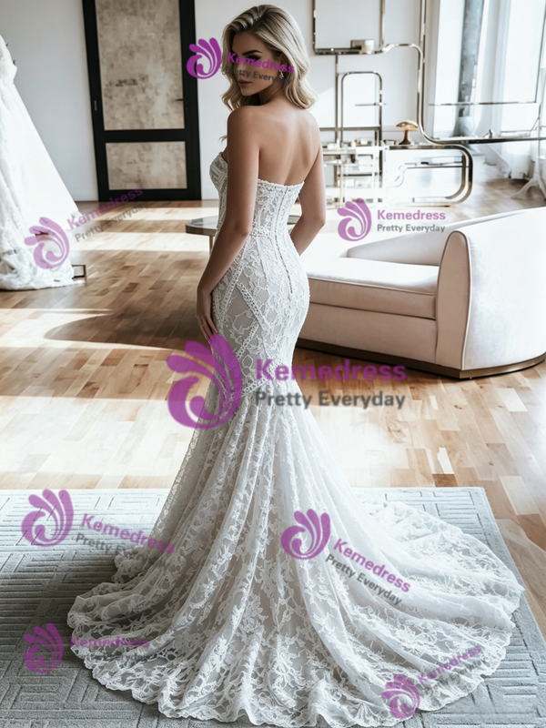White Mermaid Satin Strapless Wedding Dress