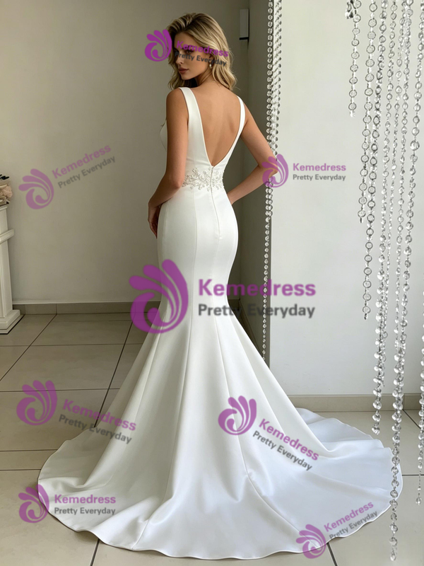White Mermaid V-neck Wedding Dress