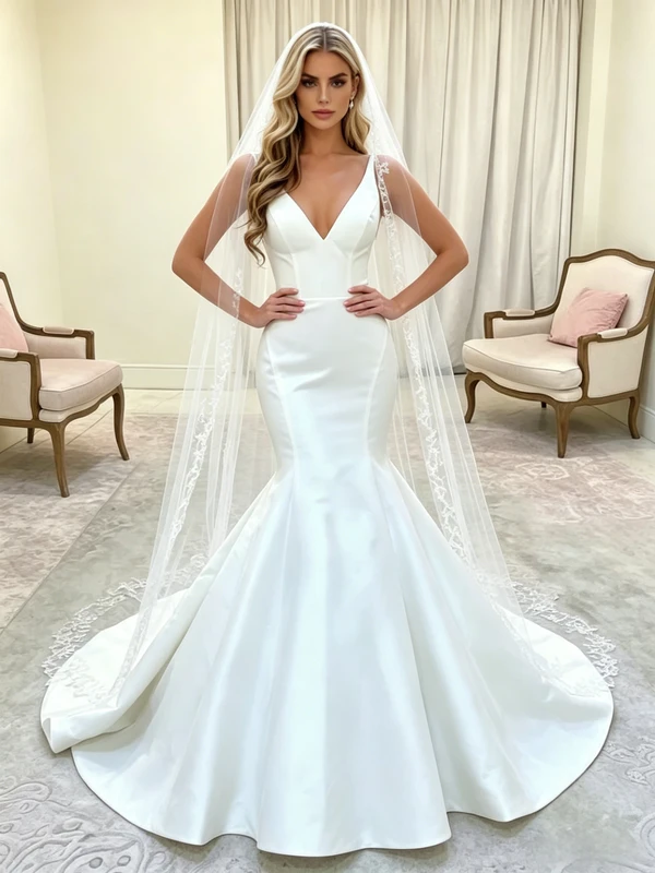 White Mermaid V-neck Wedding Dress