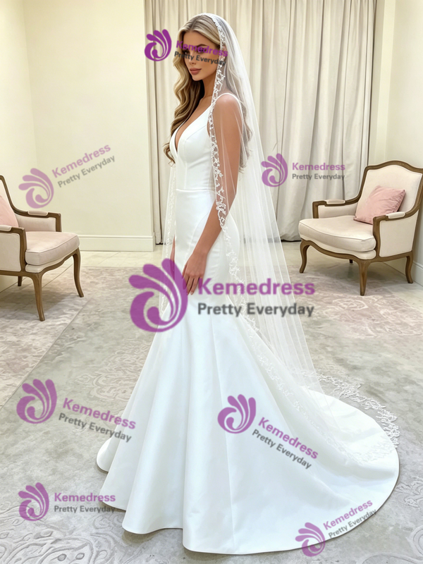 White Mermaid V-neck Wedding Dress