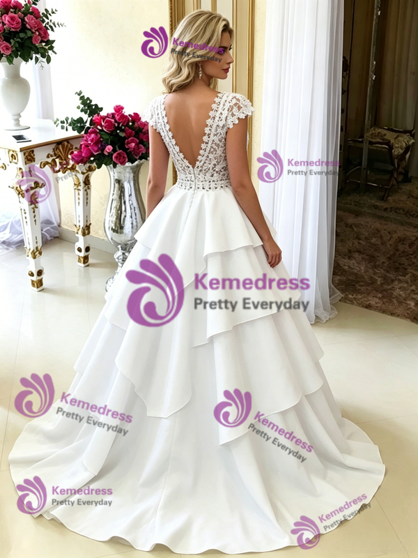 White V-neck Lace Wedding Dress