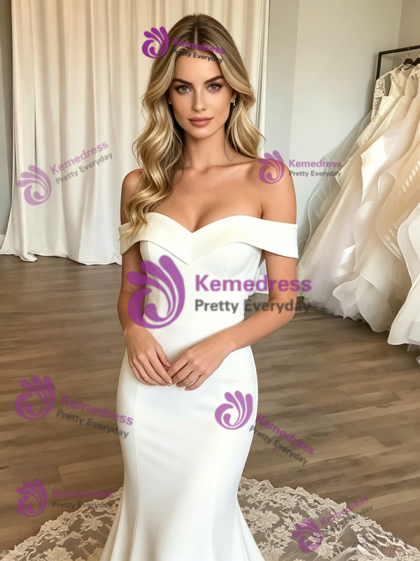 White Mermaid Off the Shoulder Appliques Wedding Dress