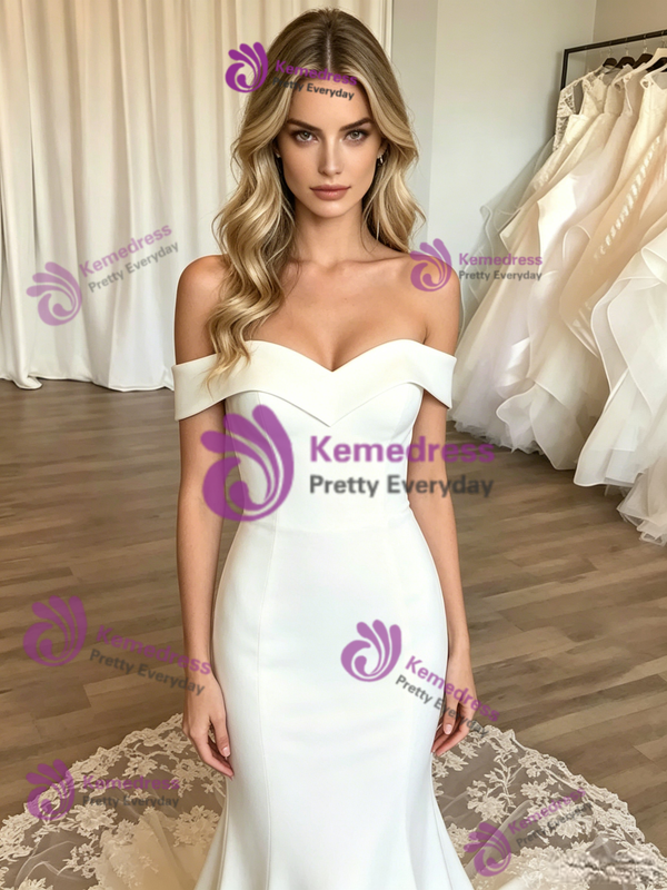 White Mermaid Off the Shoulder Appliques Wedding Dress