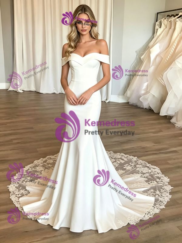 White Mermaid Off the Shoulder Appliques Wedding Dress