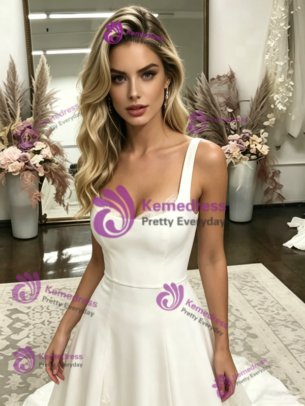 White Straps Appliques Wedding Dress