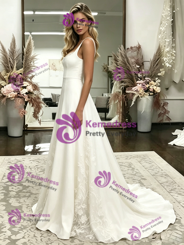 White Straps Appliques Wedding Dress