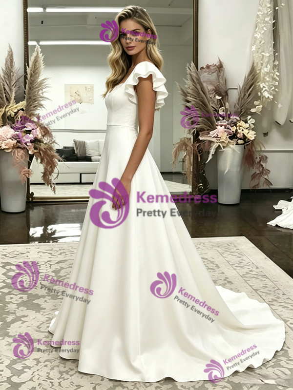 White Square Neck Wedding Dress