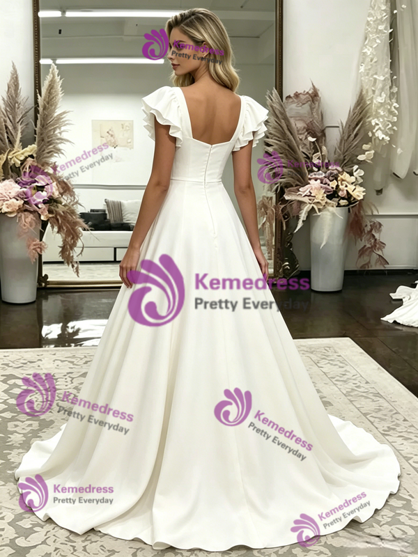 White Square Neck Wedding Dress