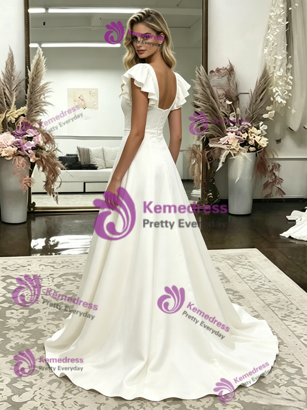 White Square Neck Wedding Dress
